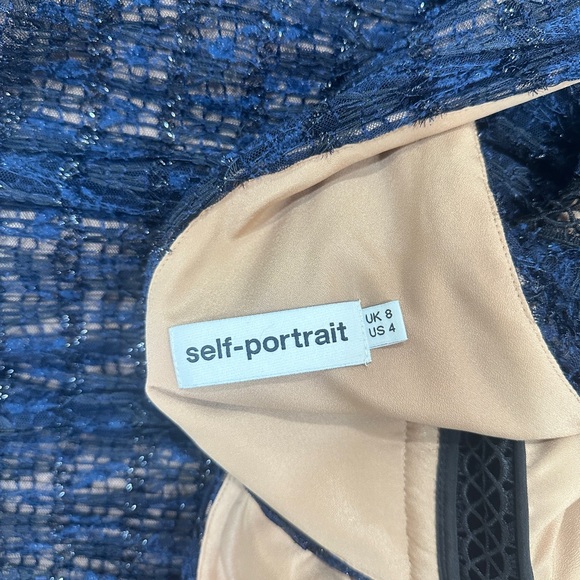 SELF-PORTRAIT V-Neck Sleeveless Metallic Mesh Cocktail Dress - Picture 4 of 5